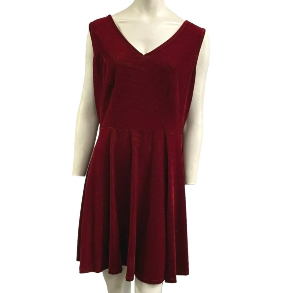 Blue Leopard Velvet Classic Fit and Flare V-neck Party Dress Wine Size 3X NWT